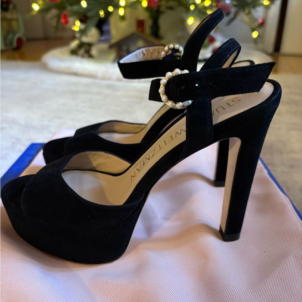 Stuart Weitzman Black Heels with Pearl Accent